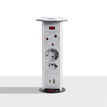 Powerlogic Powerdock MK545 Pull Up Multiplug White with 45W USB Charger - Light Grey