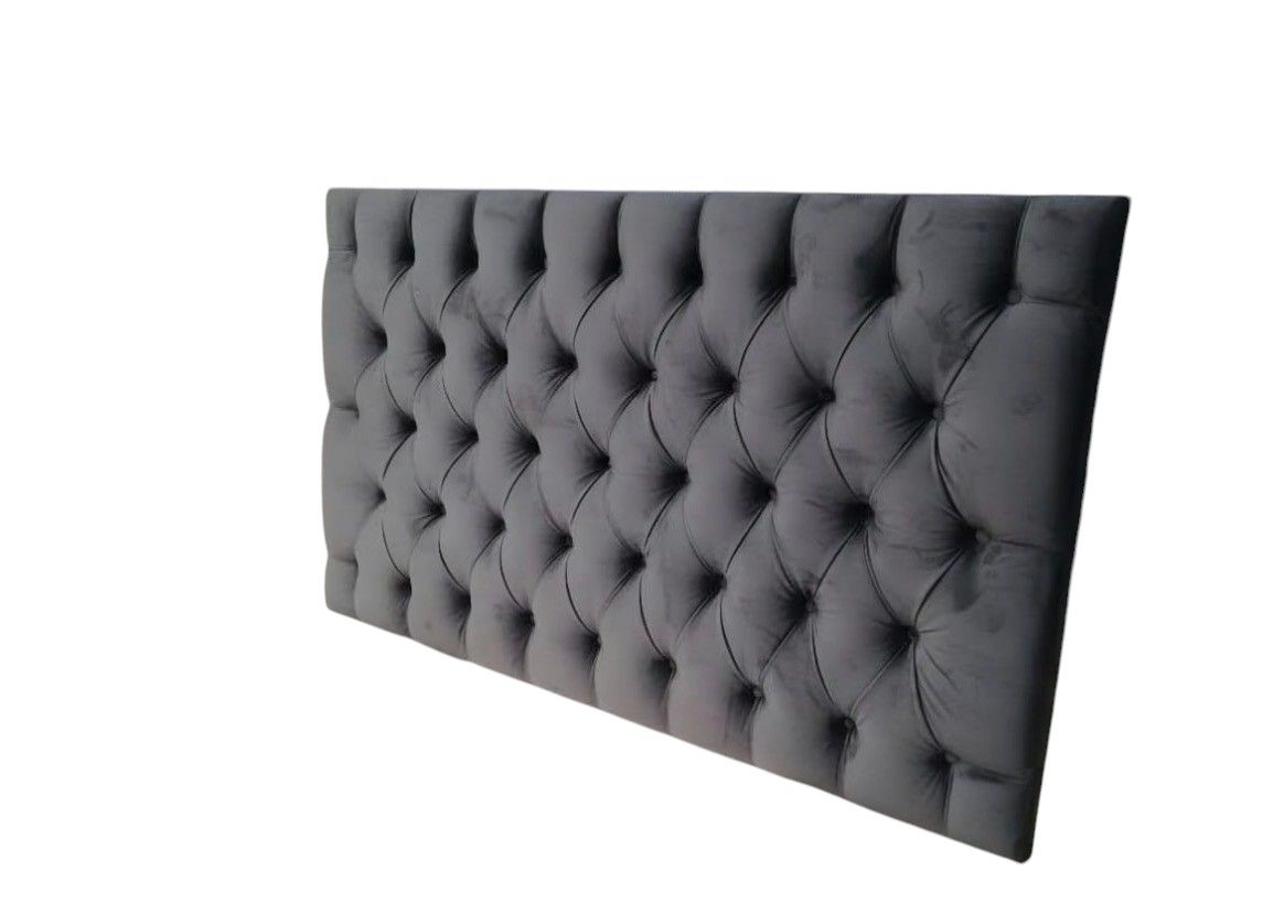 Wall mount Button Headboard- Velvet Material -King -Dark Grey