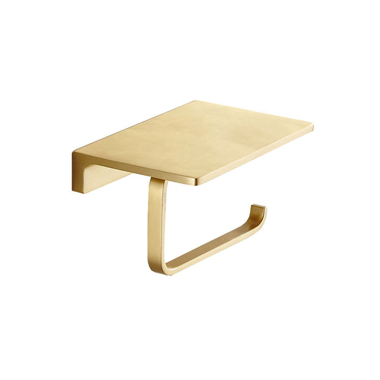 TBG034- Brushed Gold Toilet Roll Holder with Phone Shelf