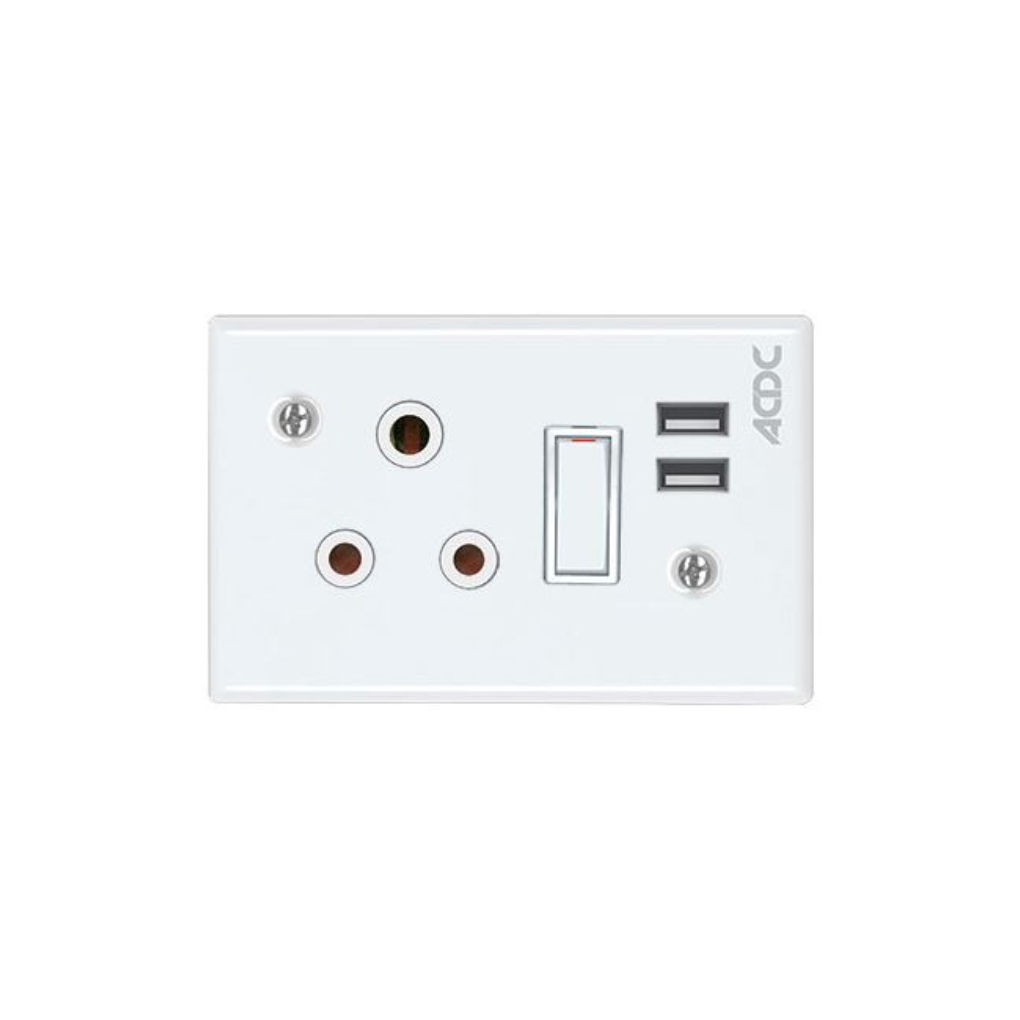 Classic Sockets 2 x 4 1 x 16A Switched Socket + 2 USB White