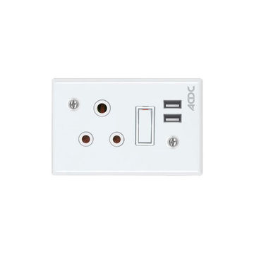 Classic Sockets 2 x 4 1 x 16A Switched Socket + 2 USB White