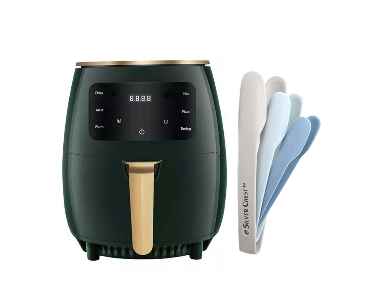 Silver Crest XL Digital Air Fryer Including a Nesting Tongs Set - Green