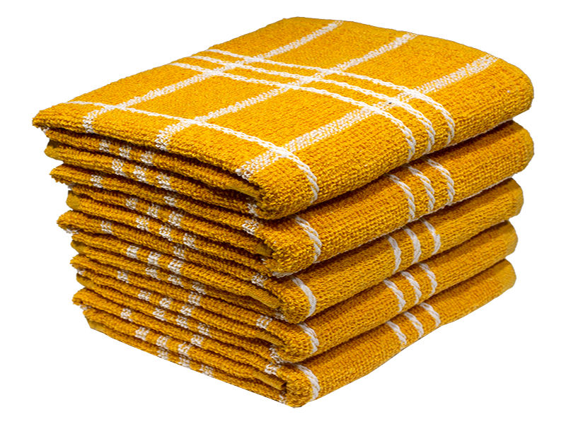 Multipurpose, Easy Fit, Absorbent Kitchen Towel - Design 2449 - 037x056cms - (05 Pc Pack) - Checks - Blazing Yellow