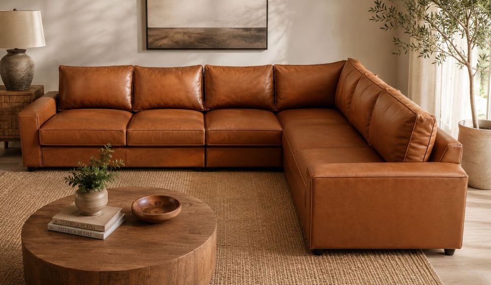Tach Luxure -Amsterdam Leather Couch -Windsor Tan- Right Sided