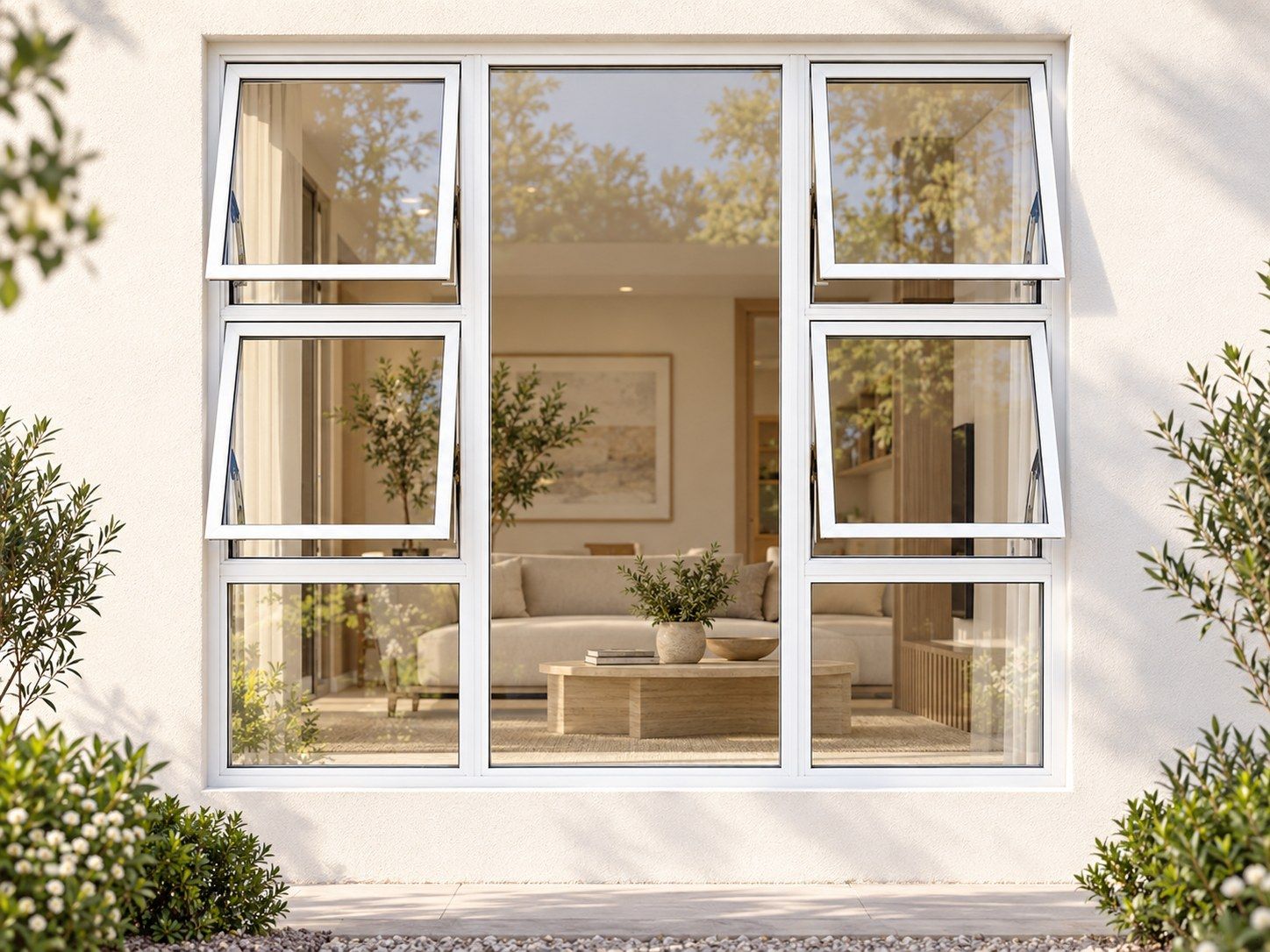 Kenzo Premium Top-Hung Aluminium Window - White, 1800 1800 mm, Four Openers with Fixed Centre and Lower Panes, Clear Glass
