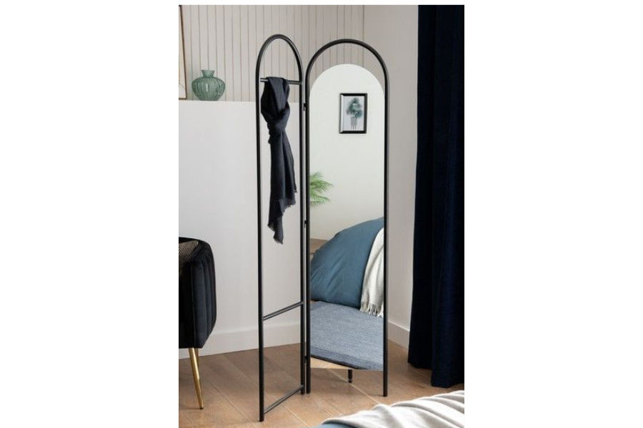 QandAHome-Rosendale 1.7m Black Arch Standing Mirror with Clothing Rail