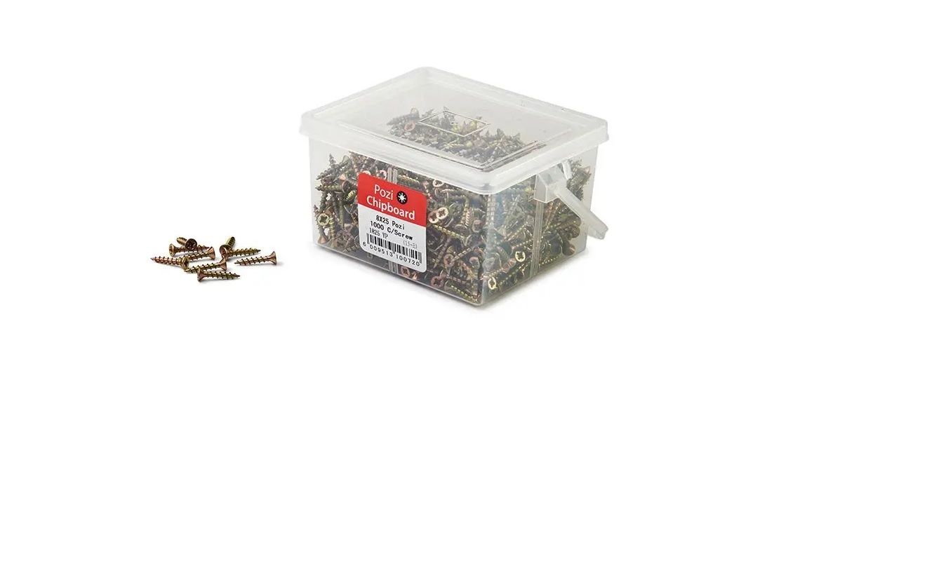Chipboard Screws, Pozi, No.8, 4mm x 25mm, 1000 Pieces BY WOODLY