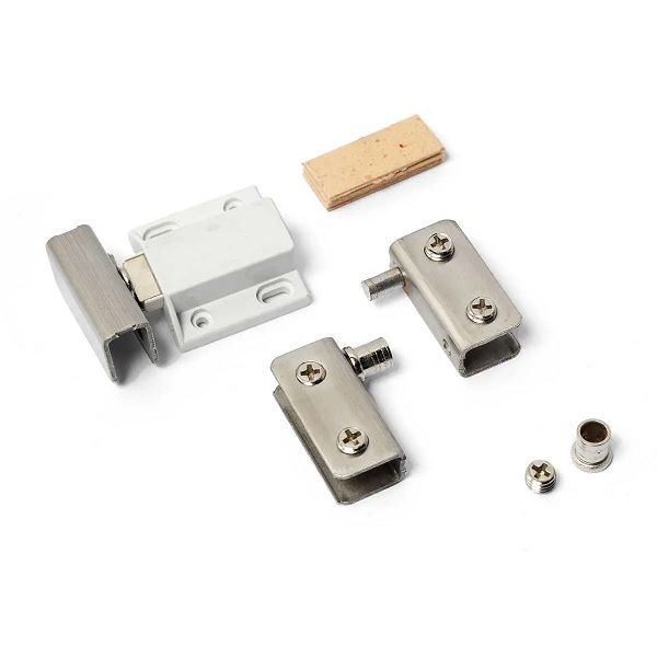 Glass Door Hinge, Chrome Plated, White Magnetic Catch (3 pack)BY WOODLY