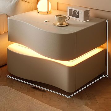 Madiega Furniture - Beige Curved LED Bedside Nightstand