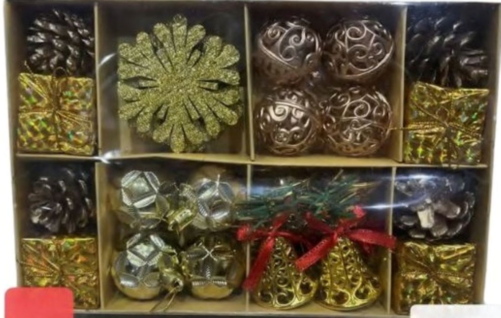Decorative Christmas Ornaments Set, 24 Pieces, Assorted Designs-Gold