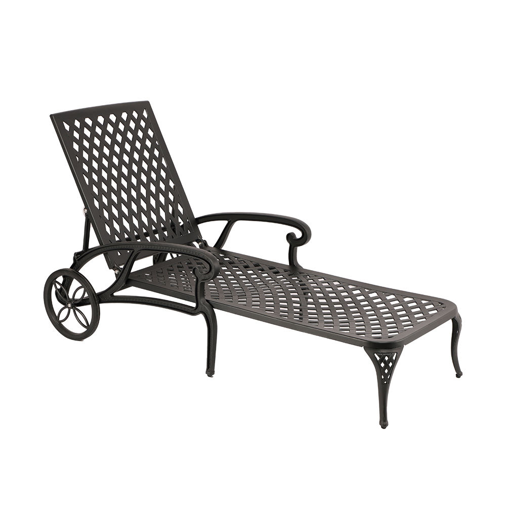 Lattice Aluminium Pool Lounger / Garden Recliner / Sun Lounger - BLACK