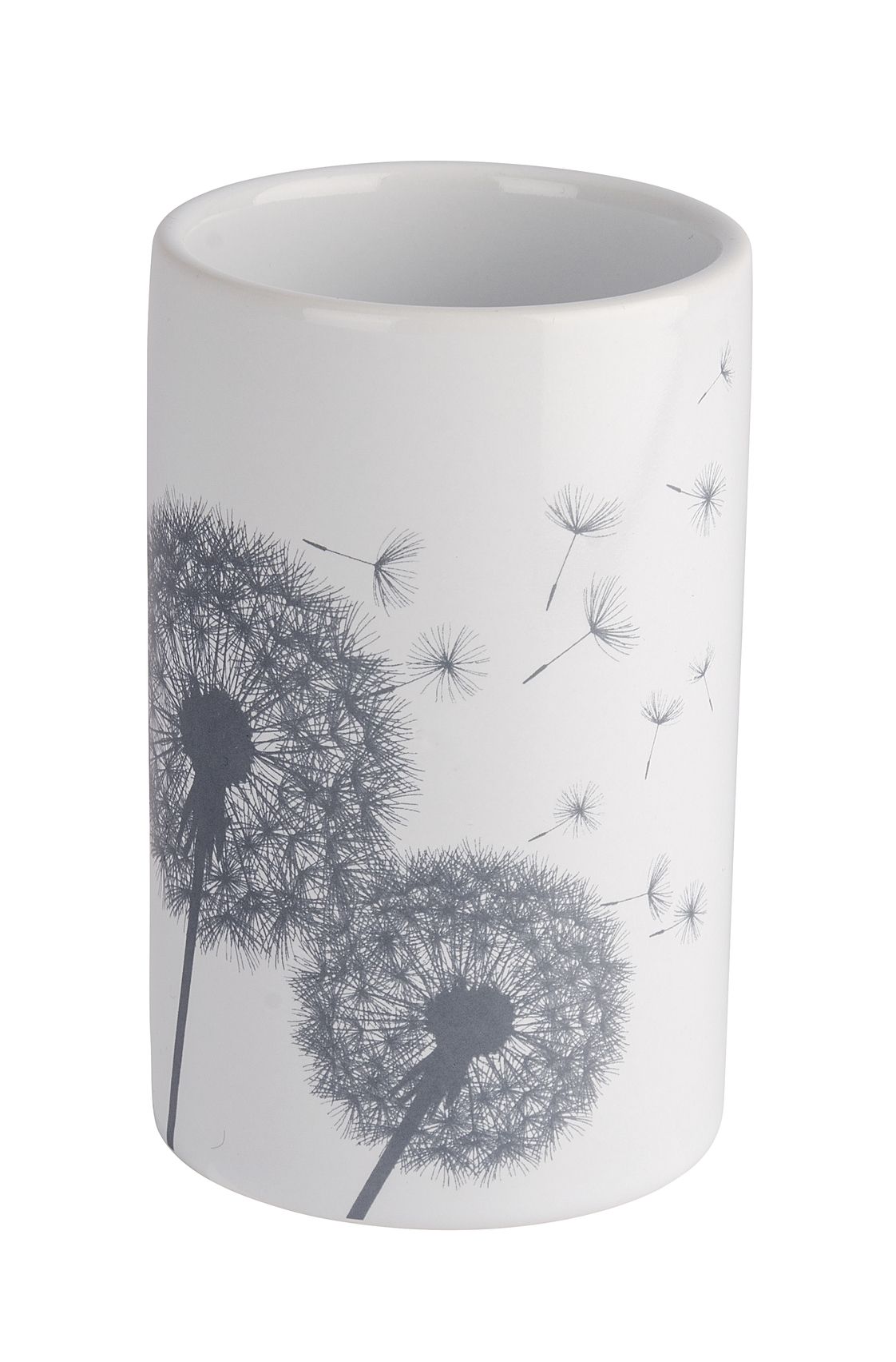 WENKO - TOOTHBRUSH TUMBLER - ASTERA RANGE - CERAMIC - WHITE/GREY