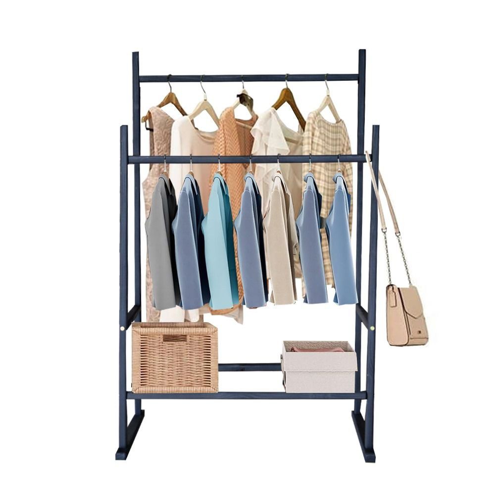 Modern Wooden Artisan Double Pole Clothing Rack - Black