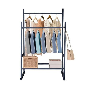 Modern Wooden Artisan Double Pole Clothing Rack - Black