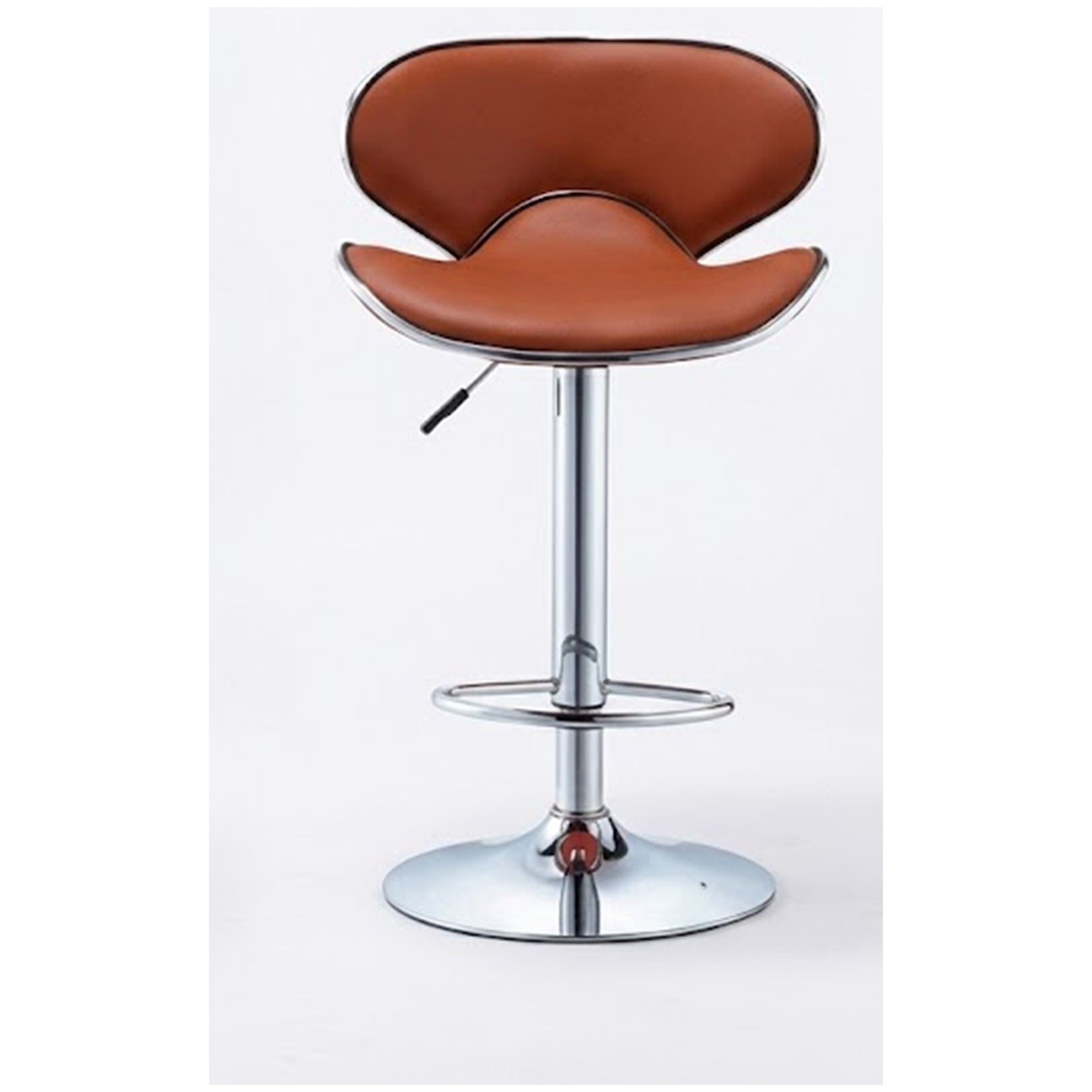 Madiega Furniture - Modern Cognac Brown Adjustable Swivel Bar Stool with Curved Backrest & Chrome Base