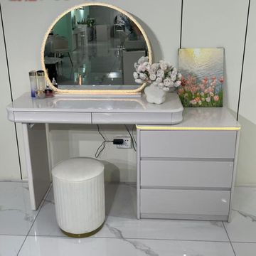 Madiega Furniture - White Glossy LED Mirror Dressing Table