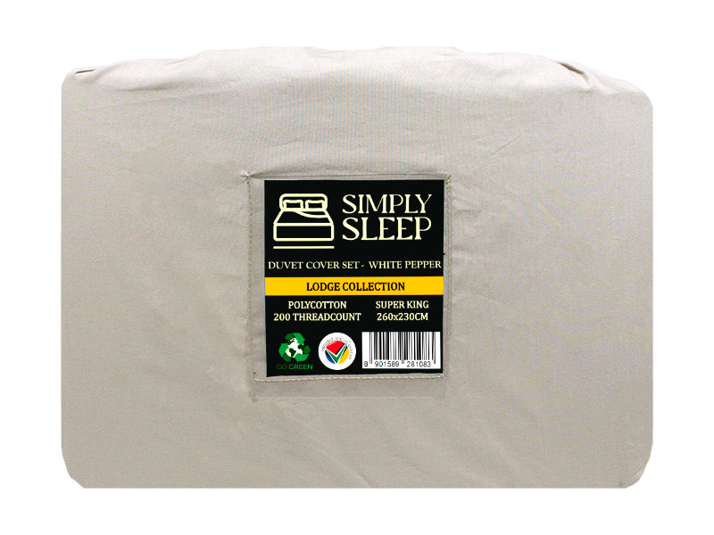 Simply Seep - Lodge Collection 200 TC Poly Cotton - Duvet Cover Set-White Pepper-Super King(01 Pc Pack)