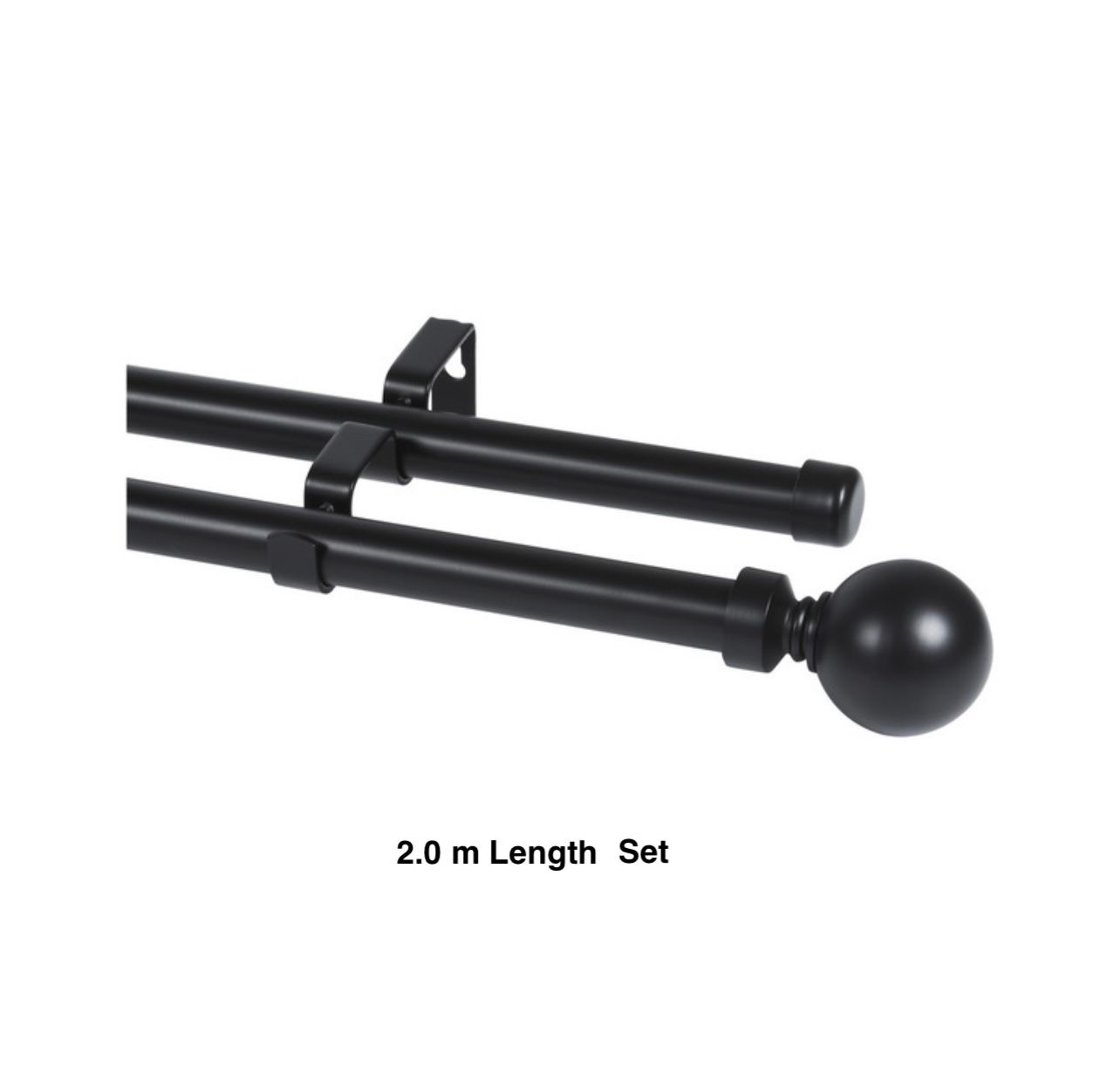 Black Double Curtain Rod Set -Ball Finial 2m