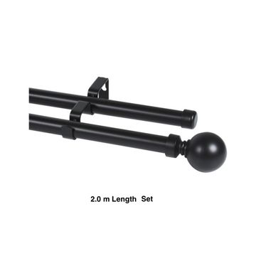 Black Double Curtain Rod Set -Ball Finial 2m