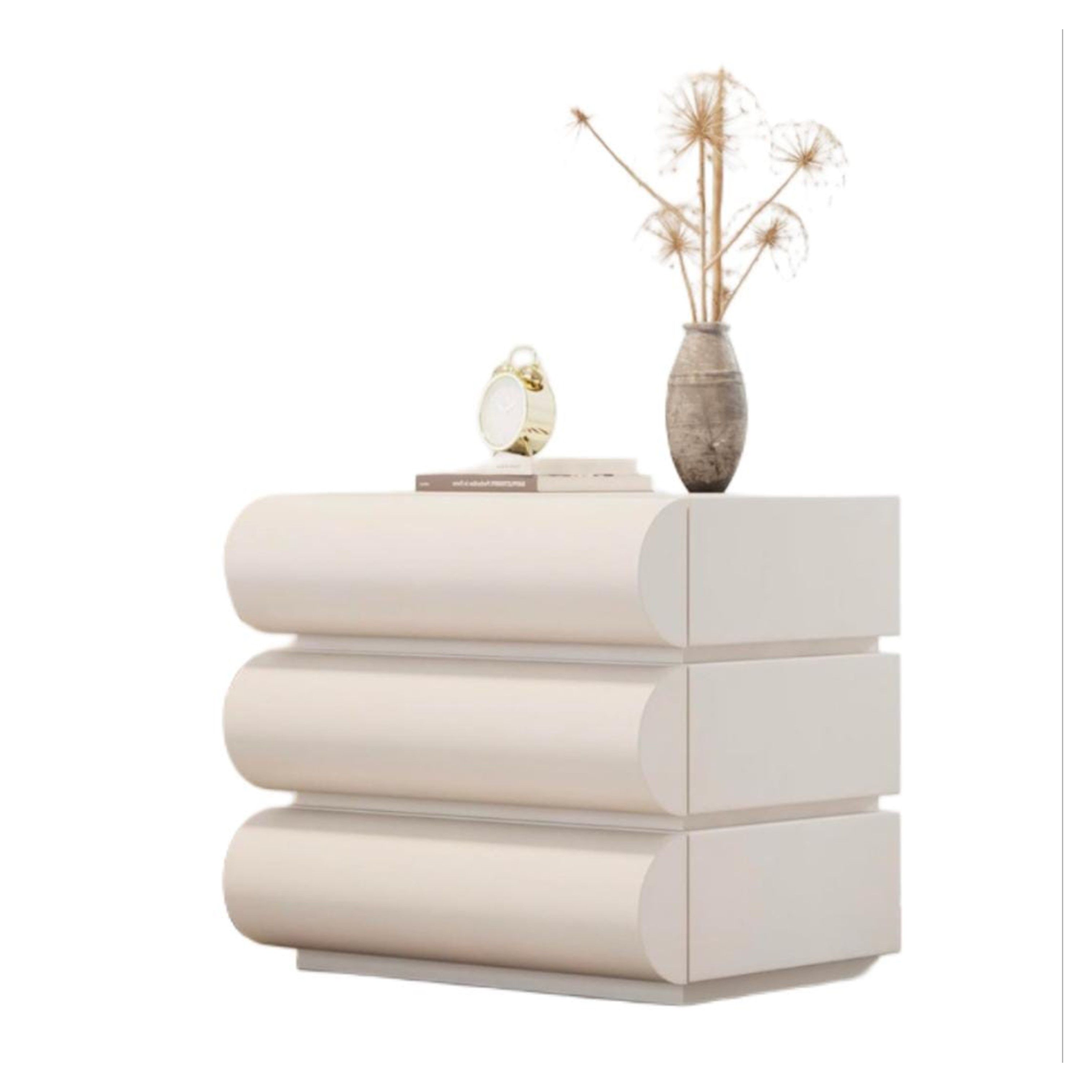 Modern Small Nightstand with Storage, Faux Leather Upholstered Bedside Table with 3 Drawers