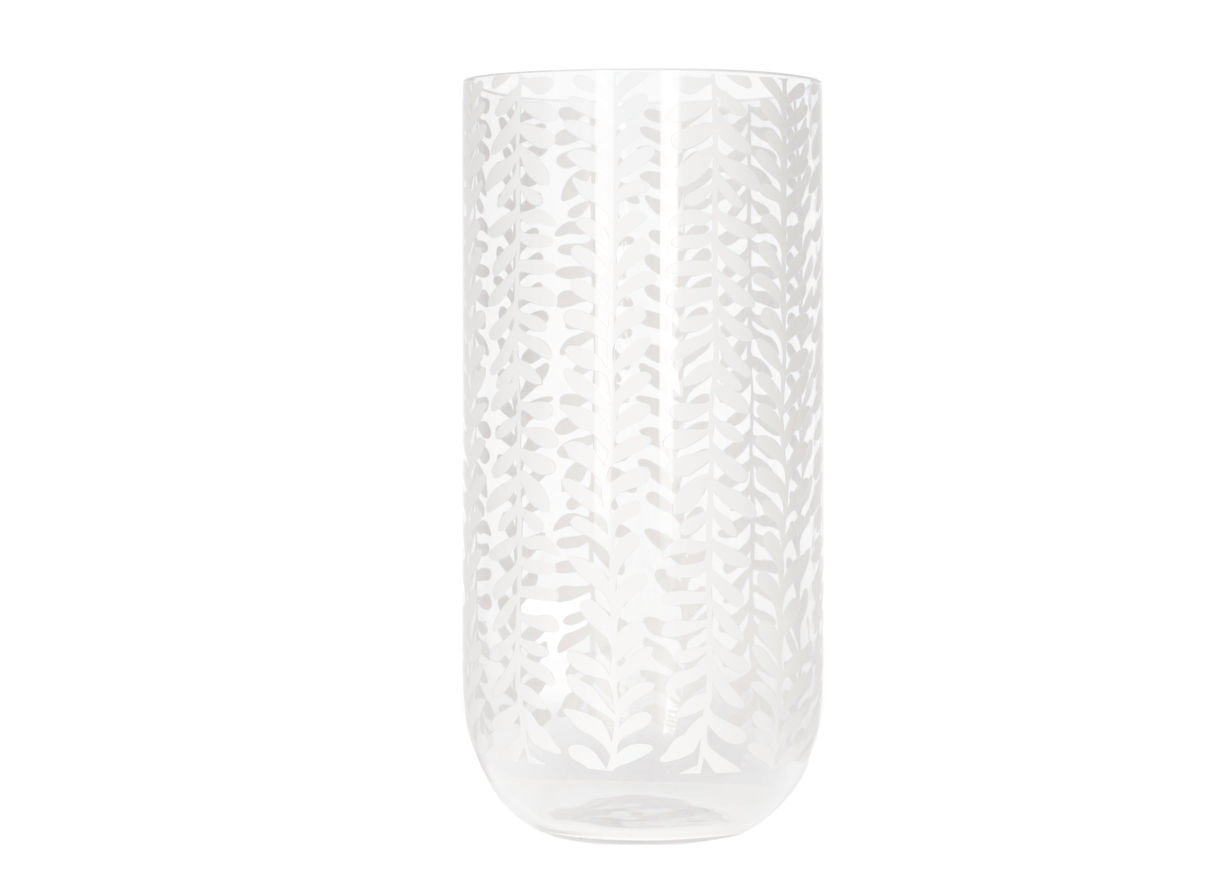 Danny Home Clear Glass Vase with White Leaf Pattern