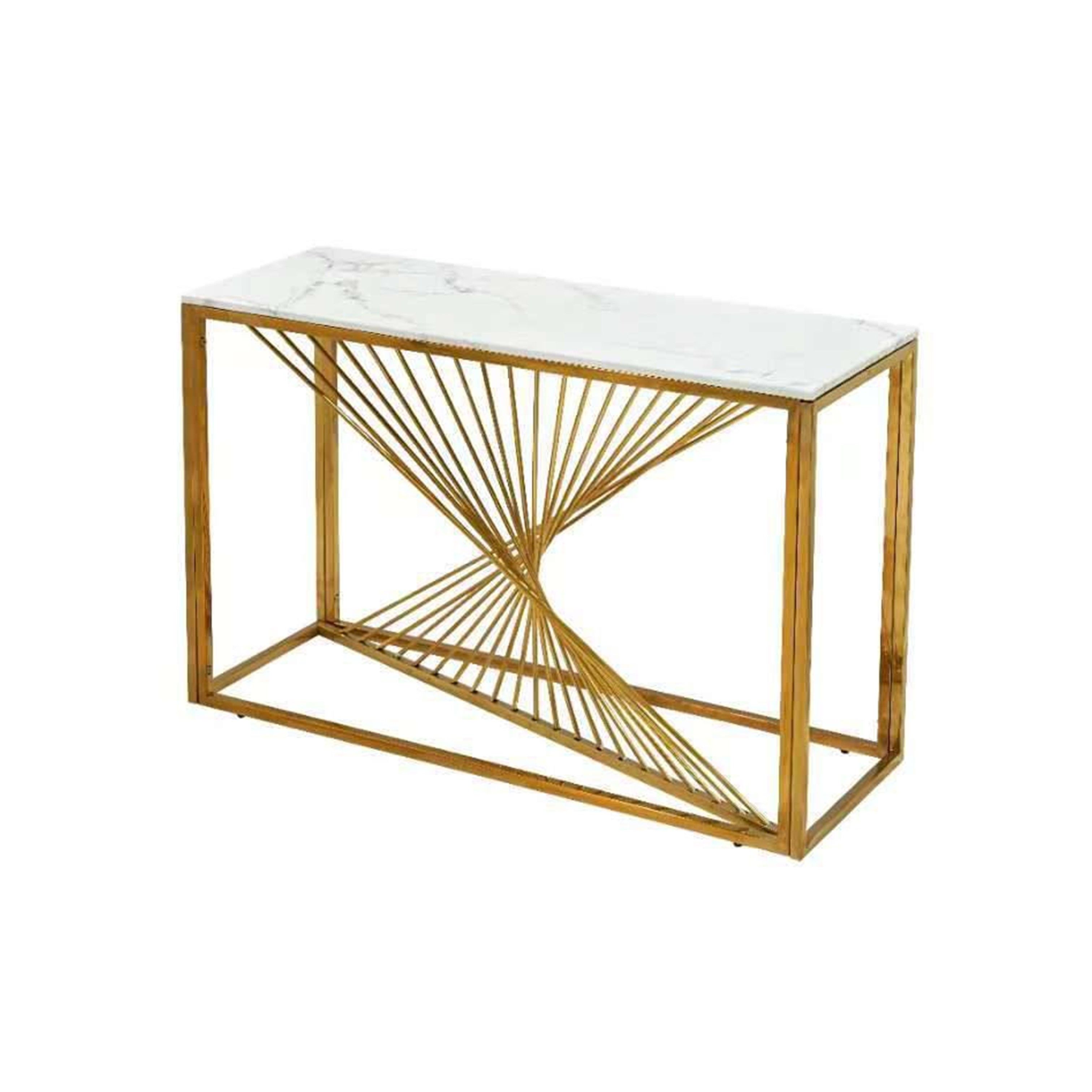 Carpi Sintered Stone Console Table in White with Gold Frame