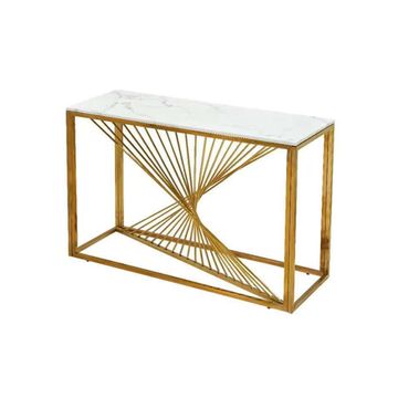 Carpi Sintered Stone Console Table in White with Gold Frame