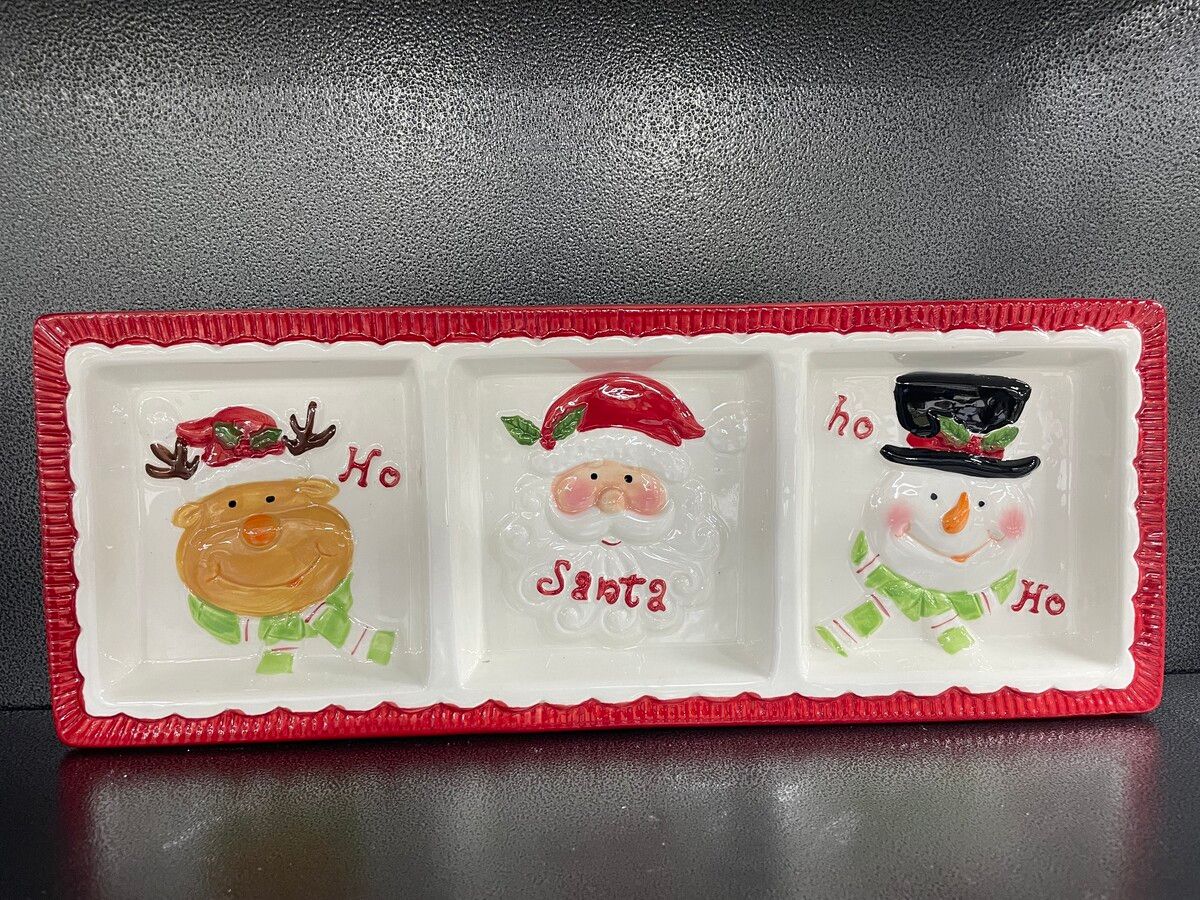 3 Partition Christmas Ceramic Serving