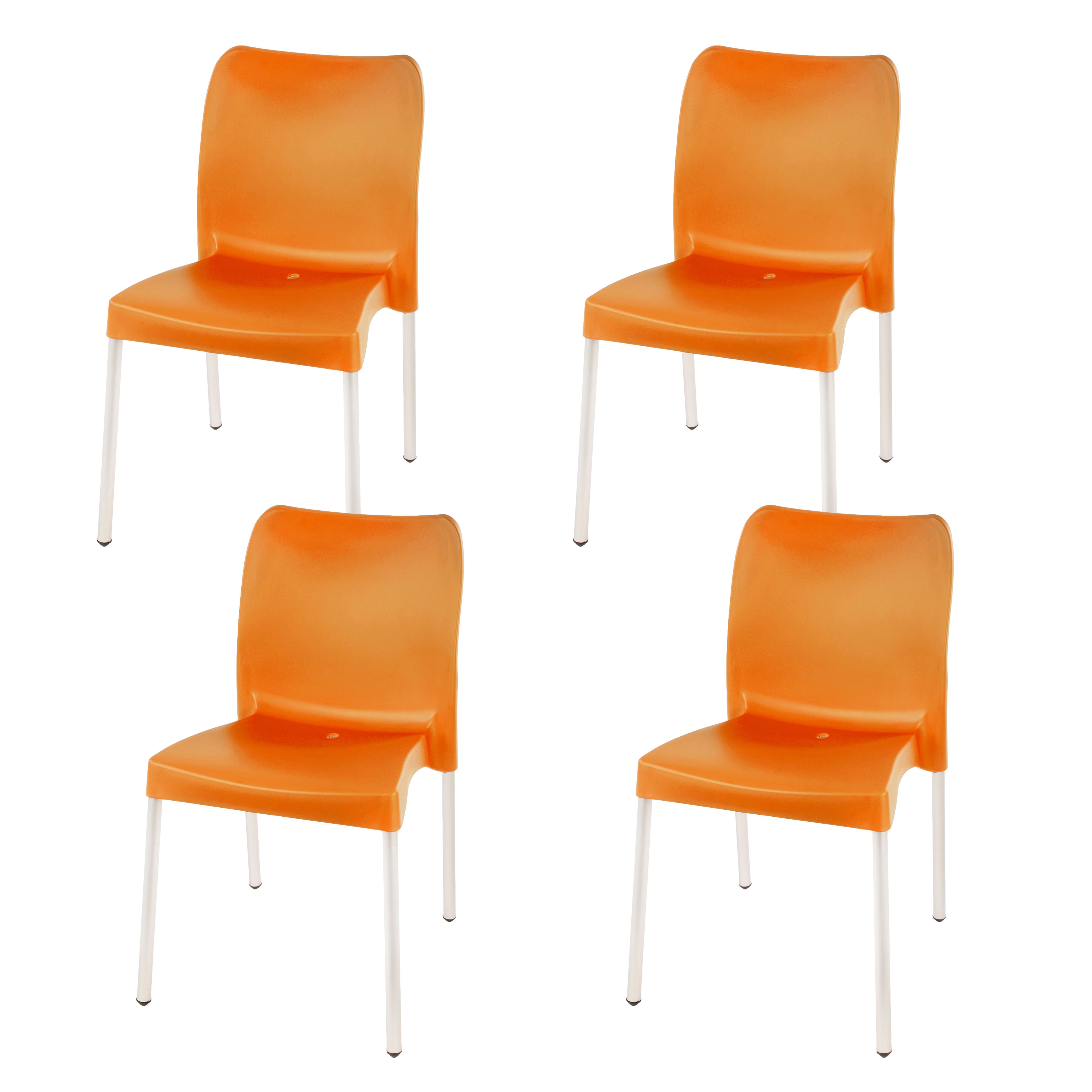 Florence Heavy  Duty Plastic Bistro Chair / Patio Chair / Garden Chair / Stackable - NO ARMRESTS - ORANGE  - Set of 4