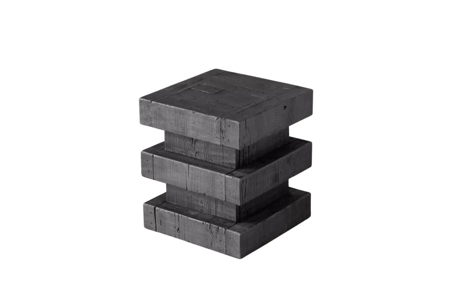 Black Side Table – Reclaimed Pine Geometric Design (Modern Accent Table)