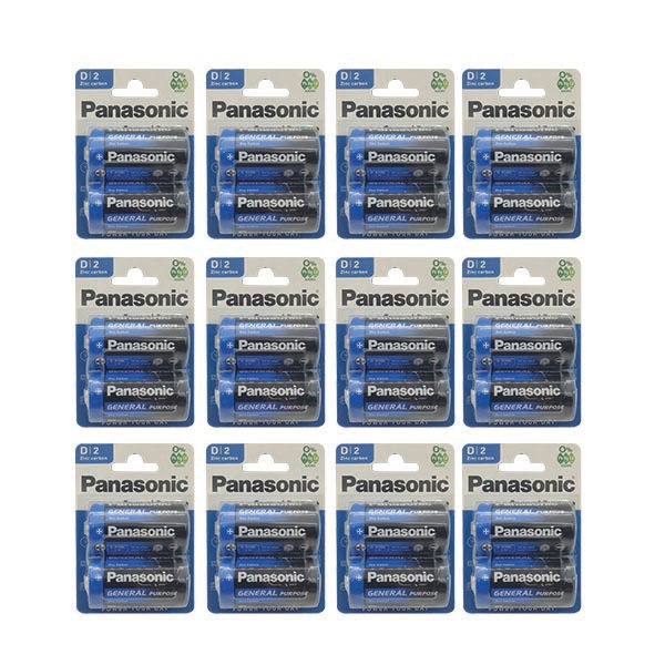 Panasonic Carbon Zinc D 2 Pack Batteries x 1 Box of 12 Packs (R20BE/2BP/12)