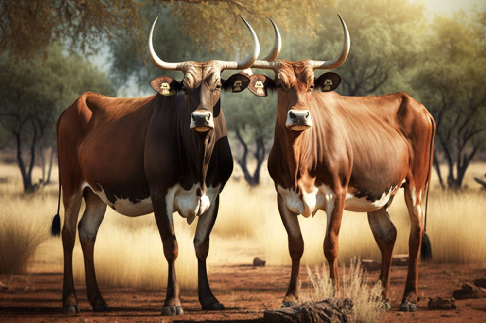 Canvas Wall Art - Two Mashona Cattle Standing - B1430 - [120 x 80 cm]