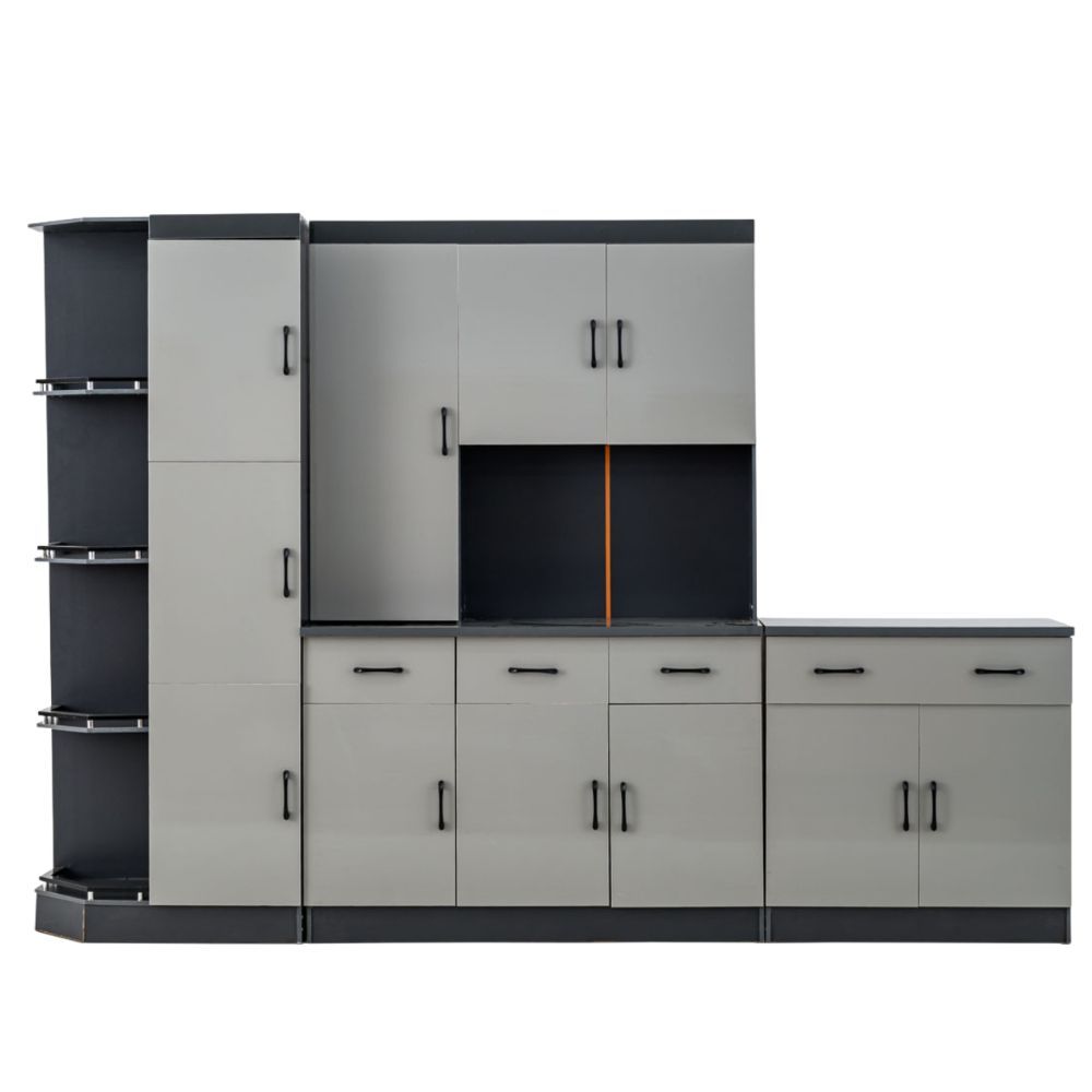 3-Piece Kitchen Cabinet Set – Dark Grey & Cement Finish with Storage Cupboards and Drawers