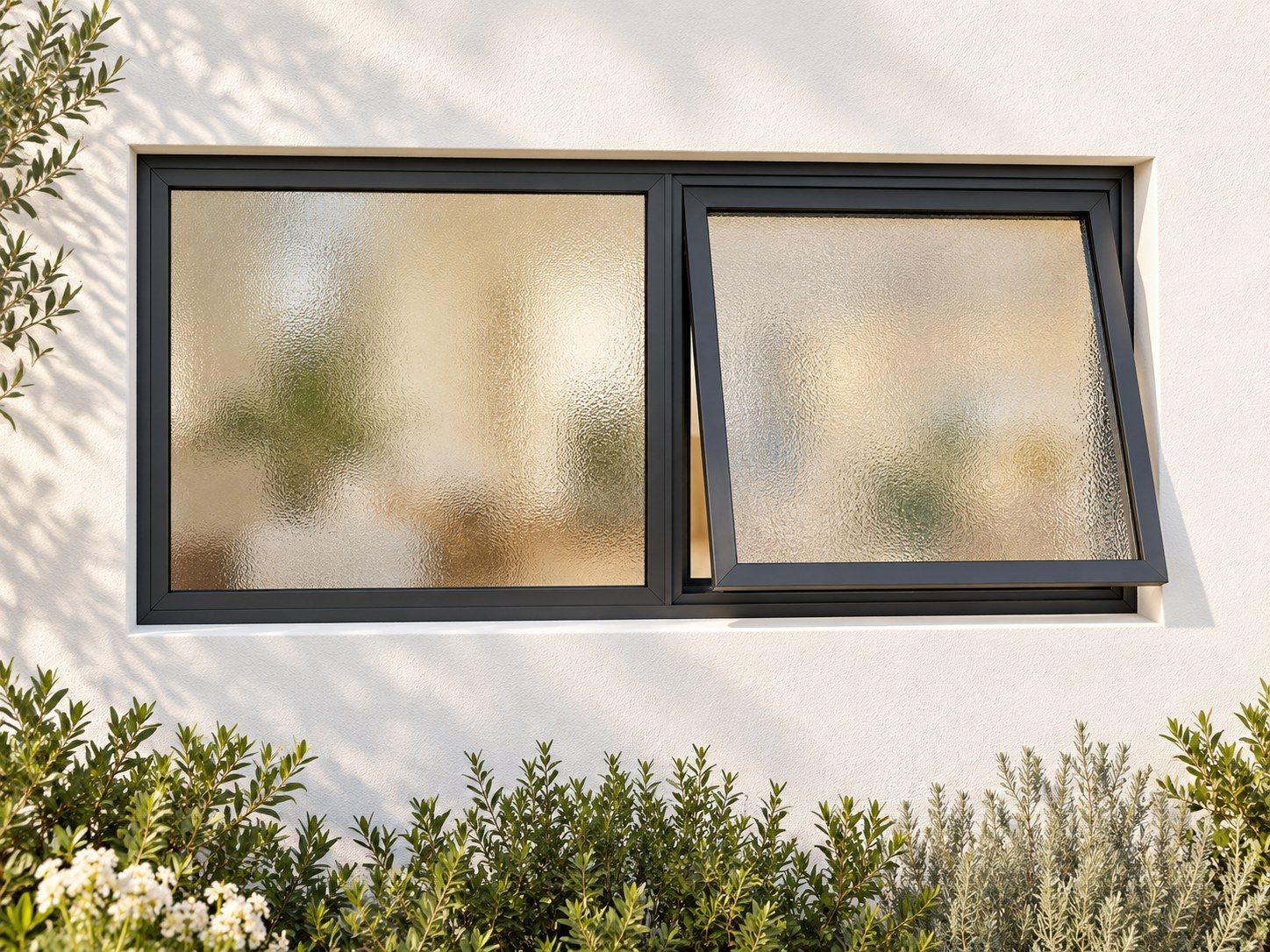 Kenzo Premium Top-Hung Aluminium Window - Charcoal, 1200 600 mm, Right Upper Opener with Fixed Side Pane, Obscure Safety Glass