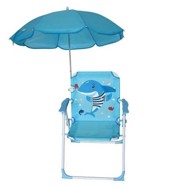 Childrens Camping Chair With Umbrella - Blue