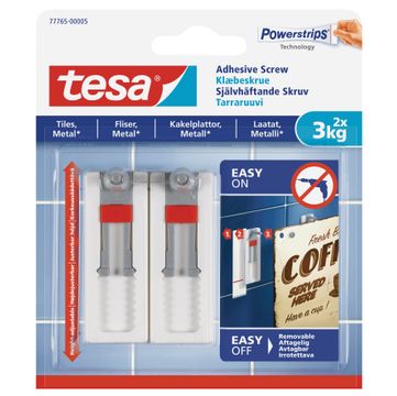 TESA Adhesive Screw Adjustable 2x3kg - Smooth and Solid Indoor Surfaces