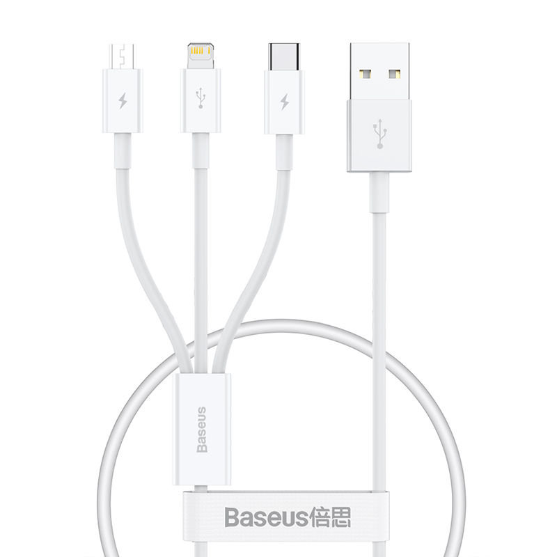 Baseus Superior Series Fast Charging Data Cable USB to M+L+C 3.5A 0.5m - Stellar White