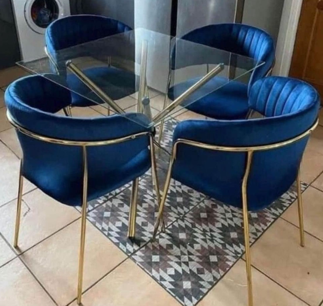 EFURN- JY 4 seater dining set with square glass table (Blue)