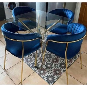 EFURN- JY 4 seater dining set with square glass table (Blue)