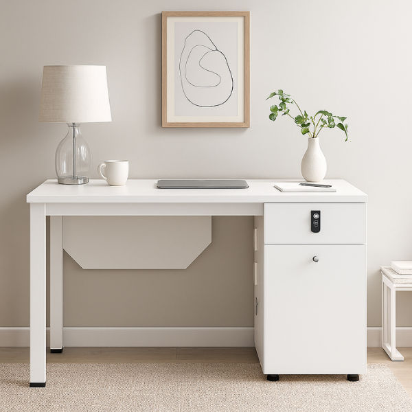 Vertex Pro White Office Desk with Power Ports