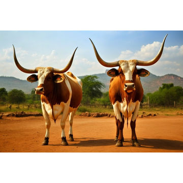 Canvas Wall Art - Two Ankole Cattle Standing - B1441 - [120 x 80 cm]