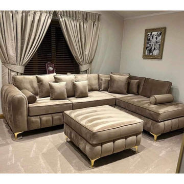 Velvet Corner Sofa with Ottoman