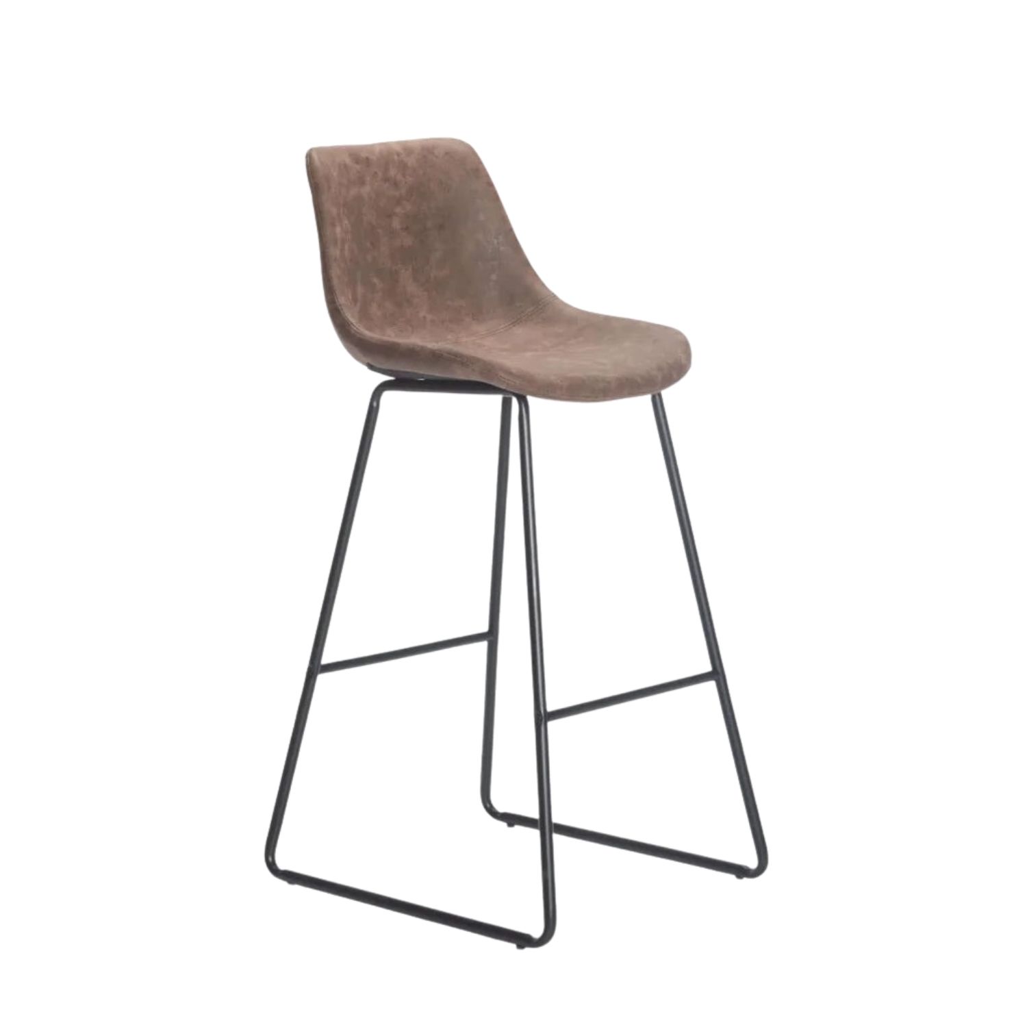 Modern Barstool with Powder-Coated Steel Legs - Brown