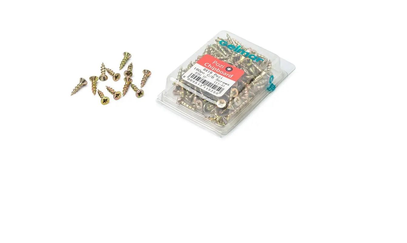 Chipboard Screws, Pozi, No.8, 4mm x 19mm, 160 Pieces (4 pack) BY WOODLY