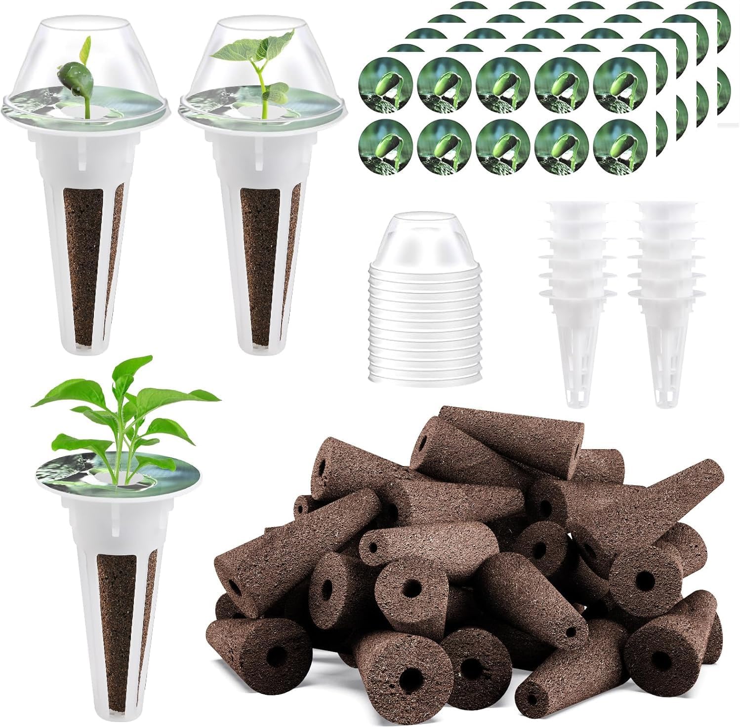 48 Piece Hydroponic Seed Pod Kit With Grow Sponges, Baskets, Domes, Labels