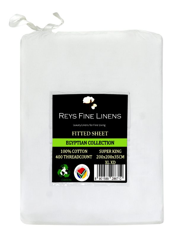 Rey's Fine Linen - Egyptian Collection - Fitted Sheet-Optical White-CPT Super King XL(06 Pc Pack)