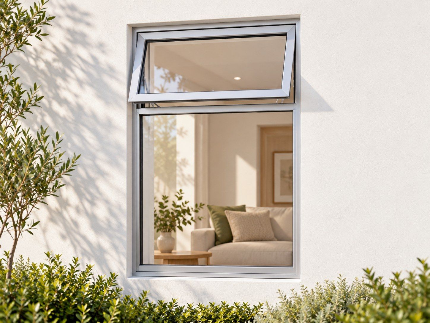 Kenzo Premium Top-Hung Aluminium Window - Silver, 600 900 mm, Small Upper Opener with Large Fixed Lower Pane, Clear Glass