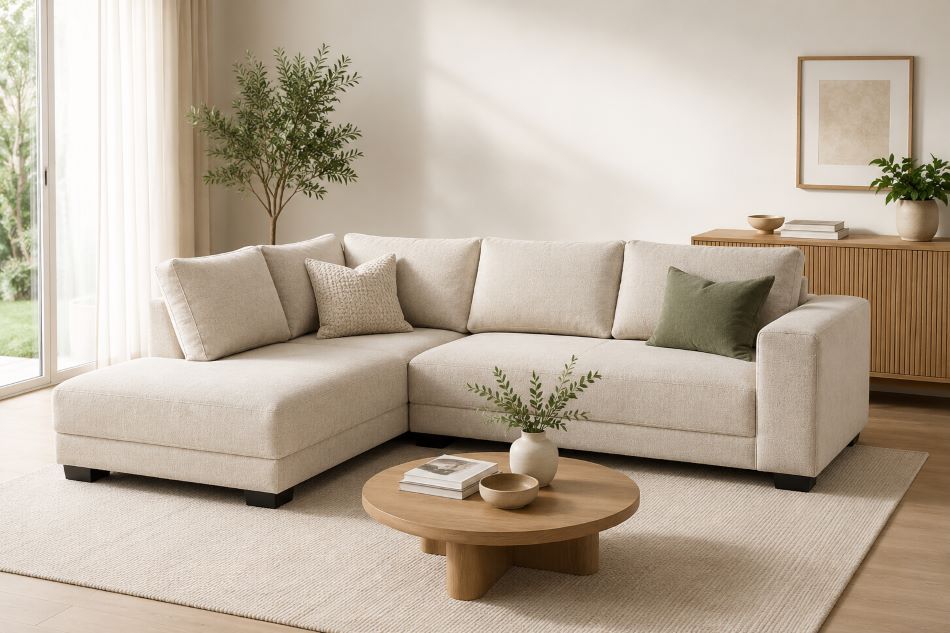 Tach Luxure Natalia L Shape Couch – Linen beige - Right Sided