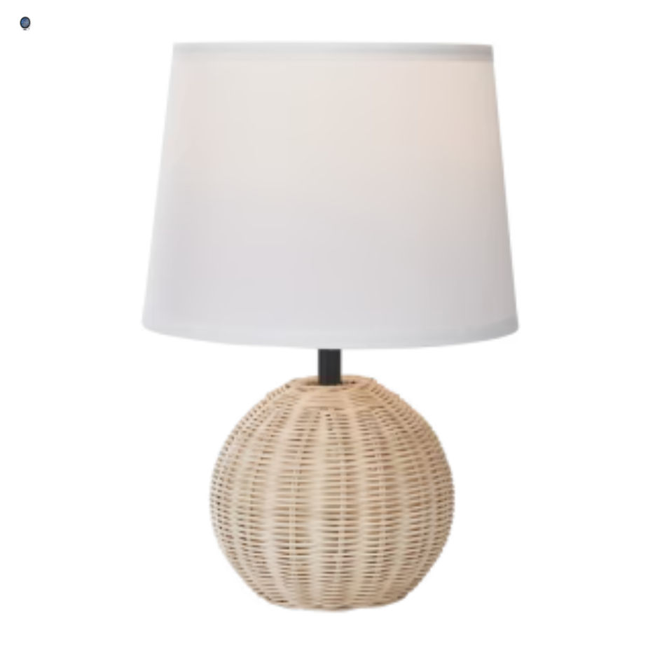 Rattan Base with White Fabric Shade